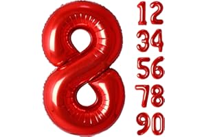 JARTTY Palloncini Numero 8 Rosso Anni Foil 102cm - Palloncino Compleanno 8 - Numeri Gonfiabili Gigante Decorazioni Palloncino Compleanno Festa Femmina Donne
