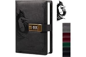 TIEFOSSI Dragon 1 Journal en cuir avec couverture rigide et rechargeable, papier ligné/vierge avec serrure à combinaison pour homme, femme, enfant