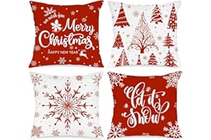Lanpn Christmas Cushion Covers 45x45 Set of 4, Merry Christmas Winter Xmas Snowflake Decorative Holiday Throw Pillow Cases 18x18 for Outdoor Indoor Farmhouse Home Room Couch Decor (Red)