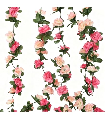 Justoyou guirlande met kunstrozen, 2 stuks, 220 cm, hangende bloemen