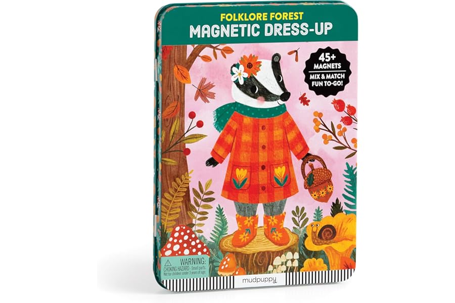 Mudpuppy Folklore Forest – Magnetic Dress Up Game with Illustrated Forest Scenes Including 2 Forest Characters and Over 40 Mix and Match Magnets Perfect For Travel