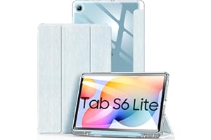 DUZZONA Funda para Samsung Galaxy Tab S6 Lite 10.4'' 2024/2020/2020 con Soporte para S Pen, Cuero PU de Moda + Carcasa Trasera Transparente de PC, Azul Vaquero