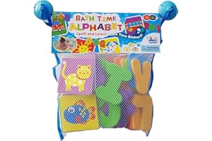 Buddy & Barney Bath Toy Stickers - Bath Alphabet, Letters and Numbers Stickers for Kids | 38 Pieces Spell & Learn Foam Bath Toys with Storage Bag for Kids