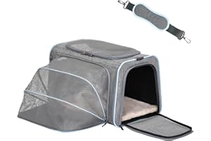 Petsfit Sac de Transport Pliable pour Chat et Chien, Extensible avec bandoulière - Sac de Transport pour Chien - Tissu Oxford pour Chat et Chien - L/Gris/unilatéral
