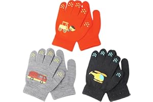 MAXQUU 3 Pairs Children's Gloves, Children's Gardening Work Gloves, Non-Slip Cartoon Gloves,Thickened and Wear-Resistant, Cute Cartoon Full Finger Gloves, 1-7 Years Old Toddler Gloves, for Boys and Girls