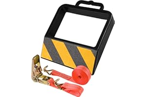 IDSWorld Jack Pallet Truck Stop Wheel Chock Heavy Duty Rubber Stopper for Safe Warehouse Moving Cargo Delivery Trucks Anti-Skid Warning Tape with Rachet 10.5ft Tiedowns Strap