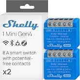 Shelly 1 x Mini Gen4 Wireless Switch Module Matter Zigbee Wi-Fi 1 Channel 8A Dry Contacts Light Relay App and Voice Control A
