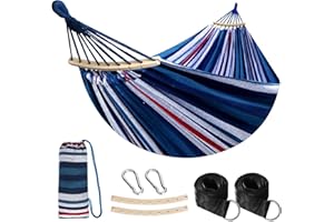 ANYOO Outdoor Cotton Hammock with Tree Straps, Portable Camping Hammock with Spreader Bars, Travel Bag for Indoor Balcony Garden Patio Yard