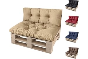 sunnypillow Palettenkissen Auflage Set für Europaletten Indoor und Outdoor Palettenpolster Palettensofa Kissen mit schöner Steppung viele Größen Set:Sitzkissen 120x80 + Rückenkissen 120x40, Sandfarben
