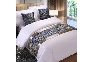 GZQIAWY Bedspreads Bed Runner Throw Bedding Single Queen King Bed Cover Towel Home Hotel Decorations Bed Towel Scarf blue flower with silver border 50 x 180cm (Bed Scarf Only)