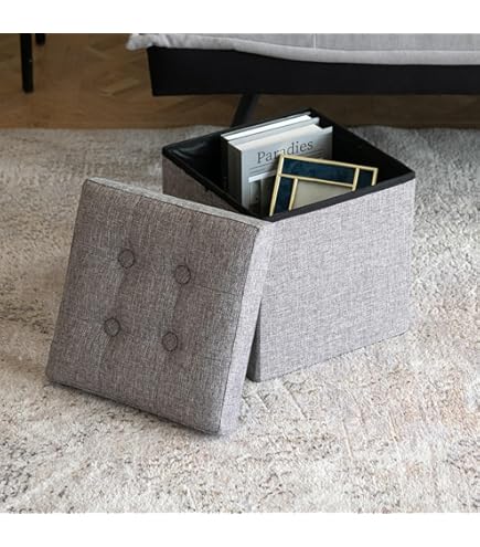 Tan Ottoman Bsketa® Folding Storage Ottoan Round 14 X 14