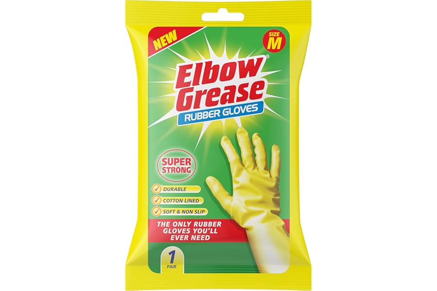 Elbow Grease Rubber Gloves | Cotton Lined, Super Strong, Non-Slip Household Cleaning Gloves (Medium)
