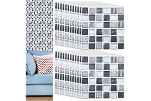 Yueser Naklejki na płytki, samoprzylepne wodoodporne naklejki na płytki ścienne do salonu, kuchni, łazienki, 24 sztuki, 20 x 20 cm (szare 20 cm)