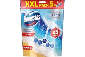 Domestos Power 5 Ocean Toilet Rim Blocks toilet freshener with a long-lasting fragrance clean and freshen for up to 300 flushes 5x 50 g