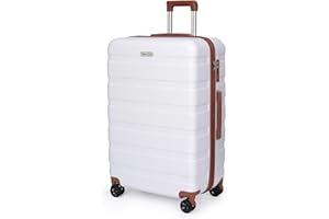 TAN.TOMI Koffer Groß, Reisekoffer Hartschalenkoffer, Koffer & Trolley mit Passwortsperre, Hartschale Suitcase mit 4 Rollen(Weiß/Braun)