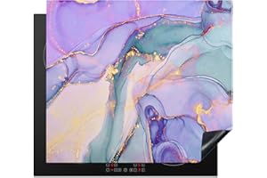 KitchenYeah© Coperchio Piano Cottura 60x52 cm Cucina Copri Fornelli Tappetino Induzione Antiscivolo Piastra Protezione Marmo - Viola - Bianco