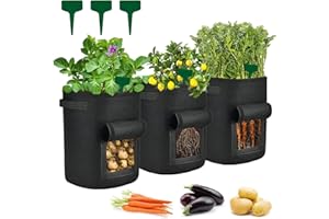 MAIBAOTEMBT Bolsa de Plantación, 3 Piezas 7 Galones Bolsas de Plantas de Jardín, Macetas no Tejidas, Macetas de Tela con Asas, Bolsas De Cultivo Transpirables, para Patata, Tomate, Zanahoria y Más (Negro)