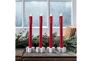 Lights4fun Lot de 4 bougies LED rouges avec télécommande et minuteur - En cire véritable - 25 cm - Fonctionne avec piles