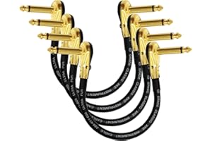 WORLDS BEST CABLES 4 unités – Van Damme Pro Grade Classic XKE – 20,3 cm (20 cm) – Premium, Ultra Flexible Multi – Shielded Guitare basse effets Instrument, câble patch – avec Plaqué or Premium, profil bas, Pancake à angle droit type TS Connecteurs (6.35 mm)