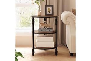 LITAKE Stolik pomocniczy, okrągły, drewniany, stolik kawowy z 3 poziomami, stolik kawowy z drewna i metalu, wzornictwo przemysłowe, łatwy montaż, do salonu, sypialni, Ø 45 x 60 cm, brązowy vintage