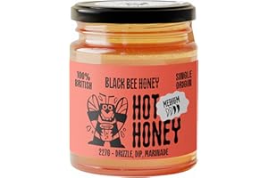 BLACK BEE HONEY Black Bee Hot Honey with Habanero Chilli - British Wildflower Chilli Honey, Medium Heat, Sweet and Spicy, Drizzle, Dip or Marinade, Great for Pizzas and Burgers - Single Source 227g Jar