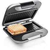 Princess 127003 DeLuxe Sandwich Maker for 2 Sandwiches, Grill Plates, Surface 22 x 12 cm, Lid with Safety Lock, Grey