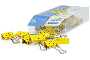 Rapesco 1427 Pinces à Double Clip Souriantes 25 mm, Jaune, Lot de 35