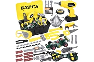 SAMISO Cassetta Attrezzi Bambini,83 Pezzi Bambini Costruzioni Cassetta degli Attrezzi con Trapano Elettrico Martello,Cacciavite,Gioco Educativo Compleanno Regalo per Bambini 3 4 5 6 7 8 Anni