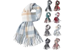 Fjquamitix Women Tartan Cashmere Scrarf, Ladies Scarves Wraps Winter Long Soft Warm Tassel Shawls Stole Gifts for Women