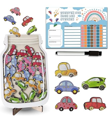 Kinder Magnet Belohnungsglas Mit Autos - Aufgabenplaner Für Positive Erziehung