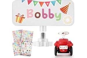 Enhon Aluminium Weiß Individuelles Nummernschild für Big Bobby Classic und New, 1 Fest Verstellbare Bolzen, 3 Buchstabenaufkleber, 1 Geburtstagsaufkleber, Namensschild für das Rutschfahrzeug