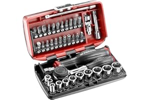 FACOM - Coffret compact de serrage et vissage NANO, 38 pièces, Set de douilles 6 Pans 1/4" avec Cliquet à manche rotatif, R.360NANOPB