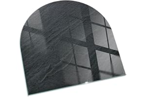 WALLFLUENT Kamin Bodenplatte Glas 100x100 cm Herdboden Rundbogen Schutz vor Glut Schutz vor Kontamination Polierte Kanten Schutz vor Schäden Bodenbelag Wohnzimmer Wasserdicht - Natursteinstruktur