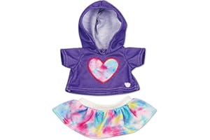 Casdon MINI Build-A-Bear Purple Heart Toy Clothes Pack. 4 Mix-and-Match Toy Outfits Includes Pyjamas, Cute Hoodies, Summer Styles | For Kids Aged 3+. Suitable for 22.8cm MINI Bears ONLY