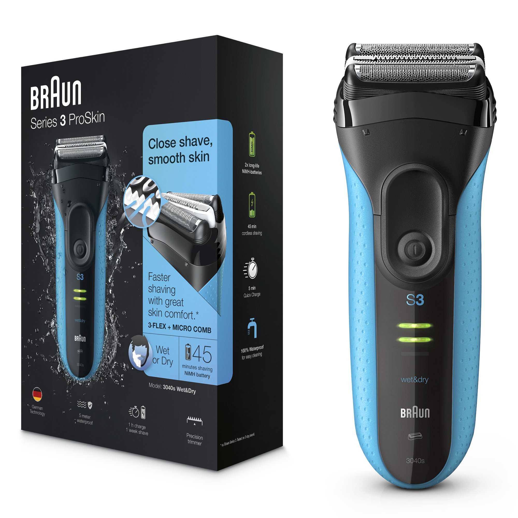 Braun-Series-3-ProSkin-3040s-Afeitadora-elctrica-para-hombre-mquina-de-afeitar-barba-inalmbrica-y-recargable-WetDry-color-negro-y-azul