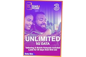 SIMS4TRAVEL Three UK Data Sim Card Preloaded with UNLIMITED 4G/5G Data. No Contracts, No Commitments, No Credit Checks, No Tie-ins, No Personal ID. (Valid for 1 Month)