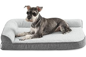 LE SURE Lesure Medium Dog Bed Washable - 76x51x15cm Orthopedic Dog Sofa Bed with Waterproof Removable Cover, Small Pet Beds for Puppy with L-Shape Bolster, Grey Squre Pet Bed Fits up to 18kg