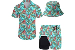 Wdpsuxin Mens 2 Piece Tracksuit Hawaiian Button Down Shirt and Compression Liner Shorts Sets with Bucket Hats