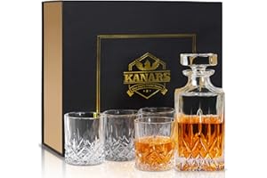 KANARS 5 Pièces Carafe et Verres à Whisky, Décanter Cristal, 750 ml Bouteille avec 4x 300 ml Verre à Whiskey pour Scotch, Cognac, Martini, Whisky, Belle Boîte Cadea