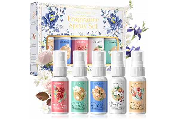 SHOPPGO Coffret Parfum Femme, Brume Parfumée Femme, Mini Brume Corporelle Parfumée con Rose/Agrumes/Bégonia/L'iris/L'orchidée/Parfum Romantique Longue Durée, Format Voyage, 5 * 35ml