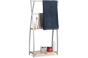 Relaxdays Freestanding Towel Holder, X-Design, 2-Tier Bathroom Towel Rack, HWD: 93 x 46 x 20 cm, Bamboo + Steel, Natural