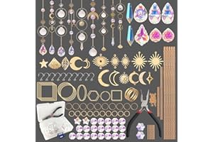nuyikaso 200 Stück Sonnenfänger Kristall Bastelset Erwachsene DIY Windspiel Basteln Regenbogen Sonnen Mond Anhänger Kristalle Lichtfänger Ornament für Fenster Garten Weihnachten Tag Hochzeit Goldene