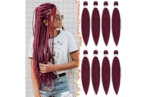 BARSDAR Cheveux Tressés Pré-étirés, 66cm 8 Packs Rouge Longue Pre Stretched Braiding Hair pour Tresses Africaine Synthétique Crochet Braiding Extensions de Cheveux - 900# Bourgogne