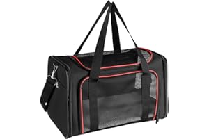 X-ZONE PET Airline Approved Pet Carriers,Soft Sided Collapsible Pet Travel Carrier for Medium Cats and Puppy (Large, black&red)