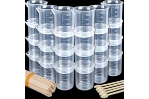 24 Stück Messbecher 100ml, LEOBRO Messbecher für Epoxidharz Plastik Messbecher mit 35 Stück Rührstäbe, Präzisions Messbecher, Transparent abgestufter Epoxid Mischbecher zum Farbe anmischen, Epoxidharz