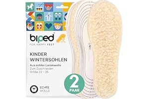 ‎BIPED biped 2 Paar Kinder Lammwoll Natur Latex Wintersohlen - zum Zuschneiden - extra dicke Einlegesohlen - wärmende Wollsohlen für Kinderschuhe und Stiefel z2738