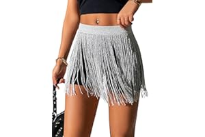 EVELUST Womens Fringe Trim Mini Skirts - Cowgirl Western Festival Outfits Rave Bottoms Beach Tassel High Waisted Cover Up