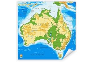 Postereck - 2449 - Australien Landkarte Kontinent Englisch Schule - Unterricht Klassenzimmer Schule Wandposter Fotoposter Bilder Wandbild Wandbilder - Leinwand - 50,0cm x 50,0cm