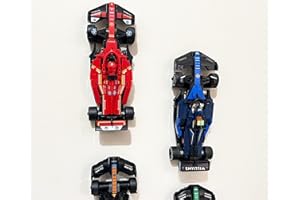 3Dudes & Dad Wall Mount Display Brackets compatible with LEGO® Speed Champions Cars - Custom Storage Hooks for 8-stud wide models - 3D Printed Plastic - Supplied With Mounting Hardware - 4 pack
