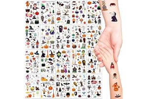 AIRNOGO Tatuajes Temporales Niños 20 Hojas Tatuajes Halloween Calcamonias Graciosas Colorido de Decoracion Halloween Terror Tattoos Infantiles Pegatinas para Disfraz Halloween o Carnaval Maquillaje Cosplay